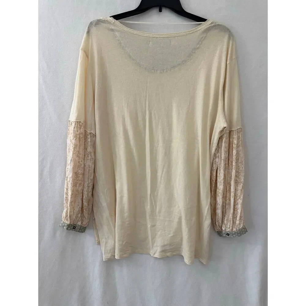 We the Free People Jade Ivory Top L Balloon Long Sleeve Hi Low Hem